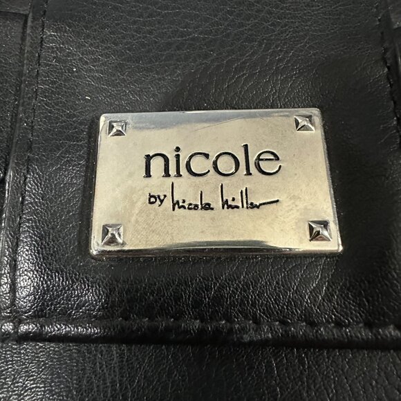 Nicole Miller black vegan leather ruffle and chain embellished crossbody purse - Picture 3 of 8